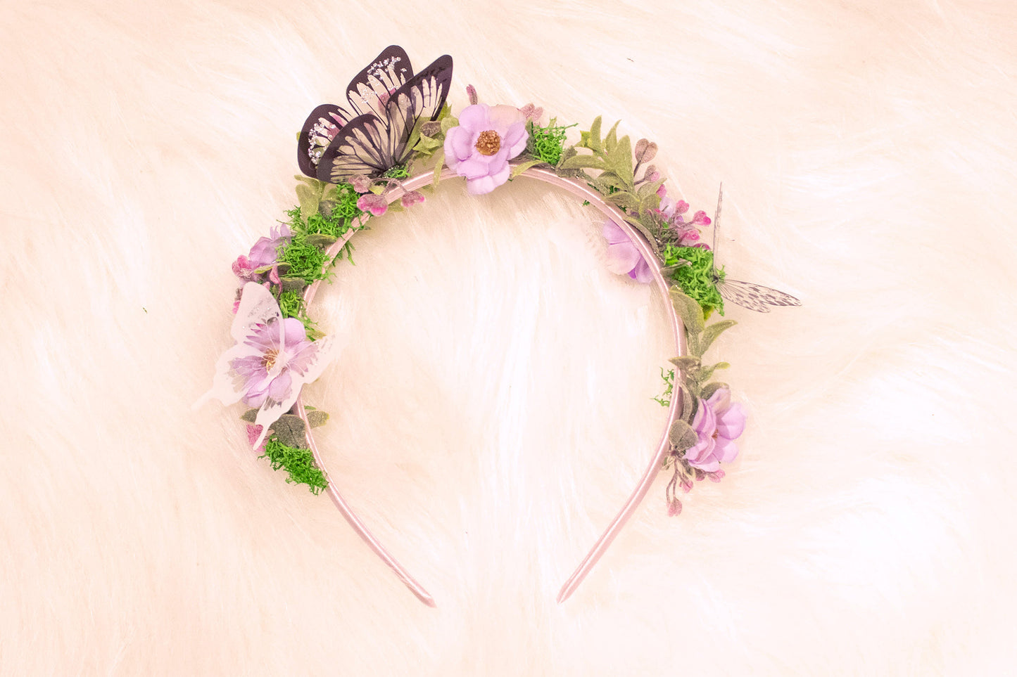 Twilight Meadow - Lilac Moss Flower Headband | Handmade Hair Accessory for Magical and Elegant Styles